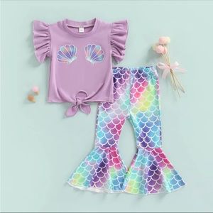 Mermaid top and bell bottoms set. Little mermaid set. Boho mermaid
